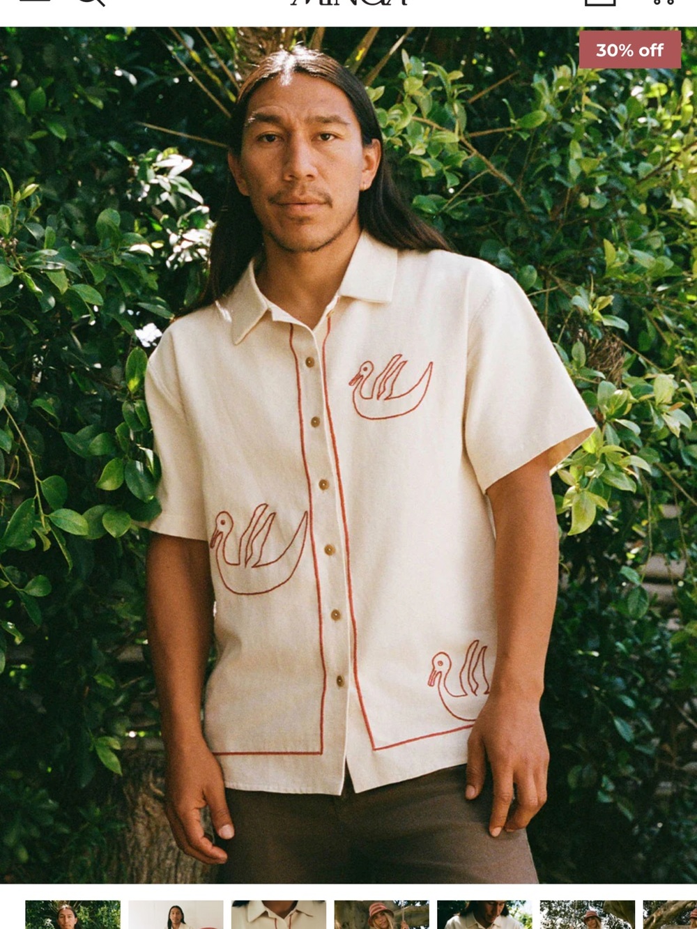 Made By Minga Tres Patos | Hand-Embroidered Cotton Cabana Duck Shirt XL